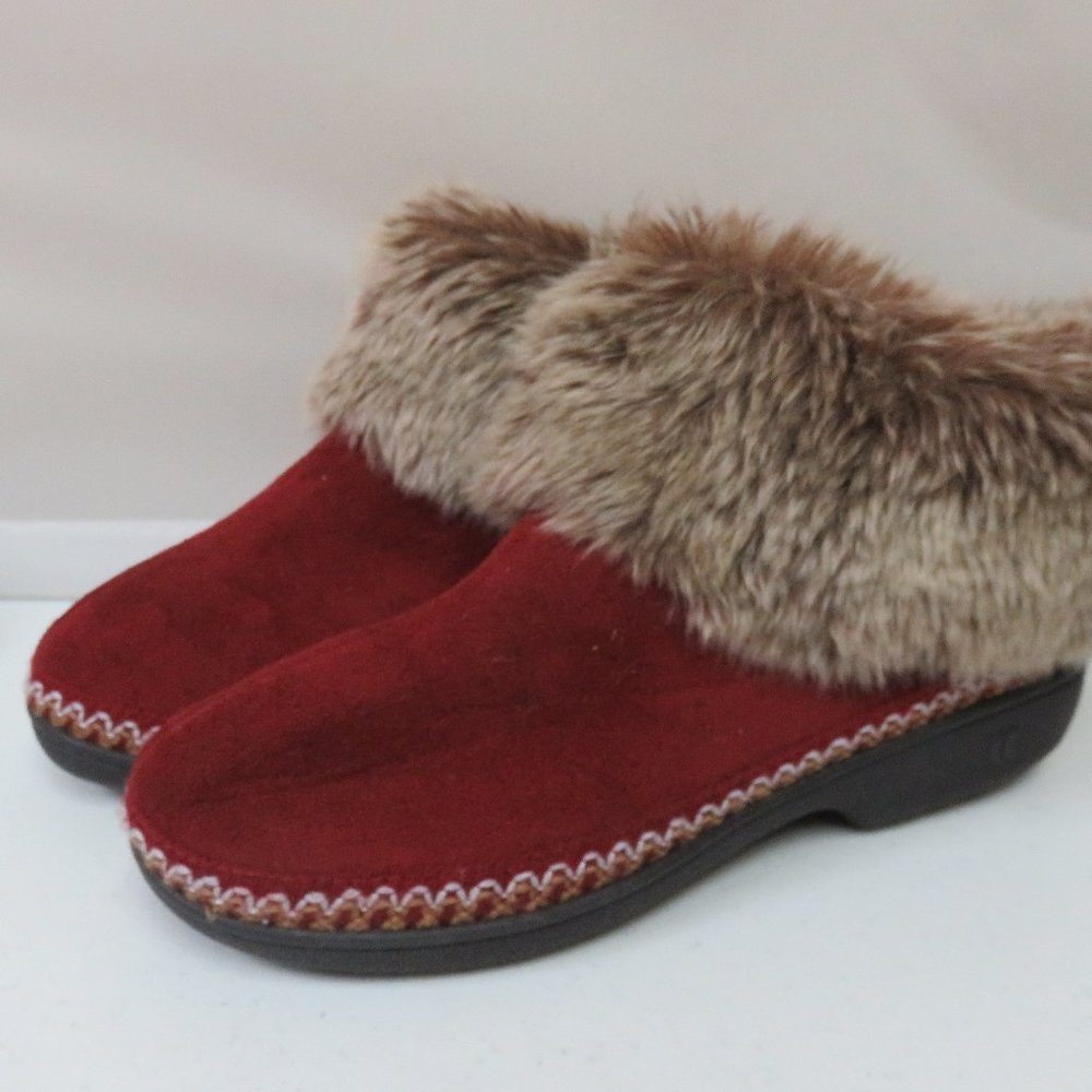 Isotoner Faux Fur Bootie Slipper 8.5-9 Burgundy